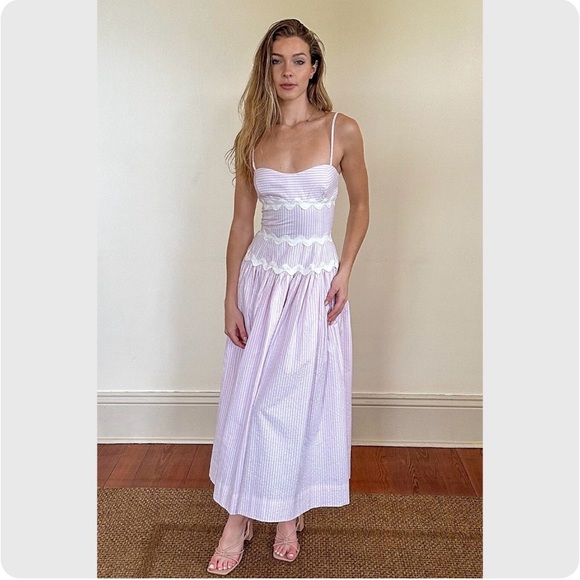 NWOT Classic Seersucker Midi Dress with Spaghetti Straps and Ric Rack Trim. - Picture 3 of 11